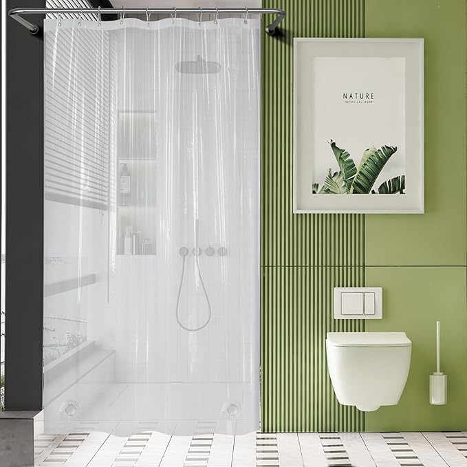 AmazerBath Stall Shower Curtain Liner 54x78, Plastic Shower Liner Clear, Small Shower Stall Curtain Liner Thick PEVA, Heavy Duty 8G, Stand Up Shower Curtain with 2 Weighted Stones and 9 Grommets