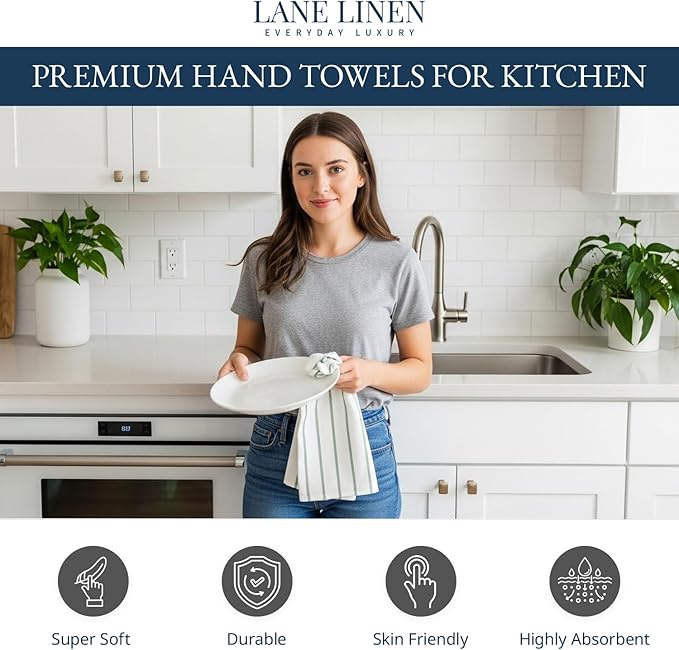 LANE LINEN Cotton Kitchen Towels Set, 6-Pack – Absorbent, Quick-Drying Dish Towels, 18" x 28", Premium Hand and Tea Towels - Olive