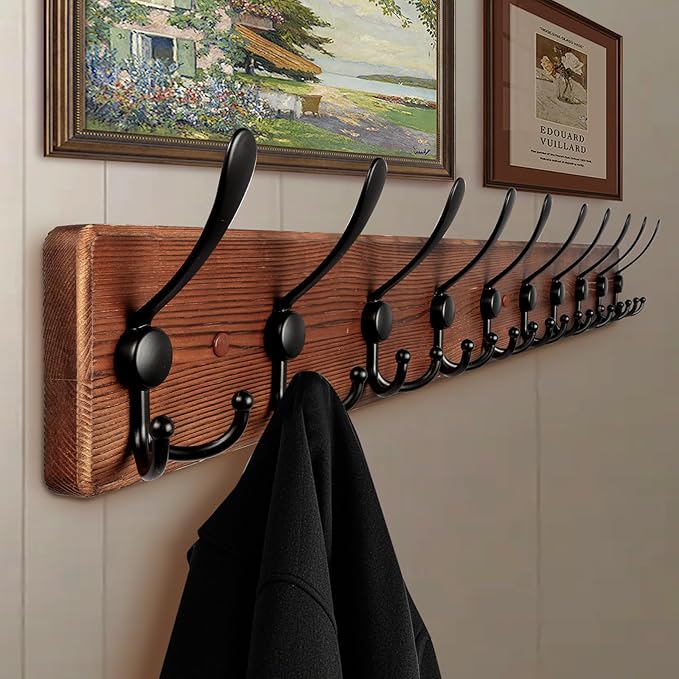 Large Coat Rack Wall Mount 38.6'' Rustic Wood Coat Rack Hook Long Coat Hooks Wall Mount Farmhouse Wall Hooks for Hanging Coat, Bags, Towels