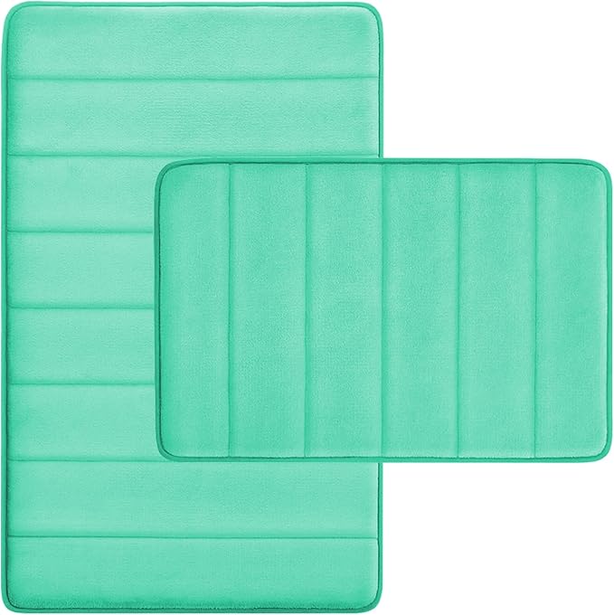 RUN HELIX Bathroom Rugs Set 2 Piece Memory Foam Bath Non-Slip Bath Mat,Washable Room Mats,Absorbent Shaggy Rugs Super Soft Kitchen Mats, Batroom Carpets for Bathroom,Tub,Shower Home Decor（Teal）
