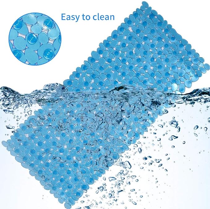 SONGZIMING Pebble Bath Mat for Bathtub to Anti Slip Bathtub Mat in Shower with 16 Inches by 35 Inches (Clear Blue)