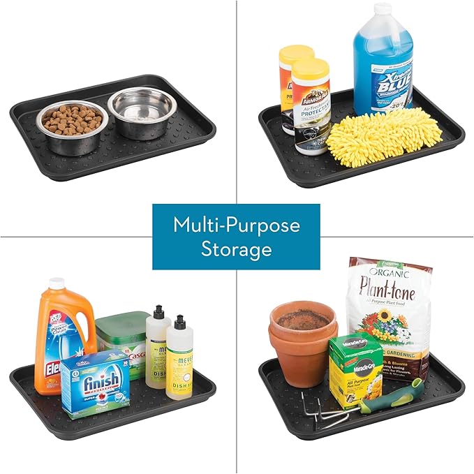 iDesign Plastic Under Sink Mat Tray for Kitchen Cabinet, Bathroom, Entryways, Office, Mudroom, College Dorm, (Set of 2), 17" X 13" X 2", Black