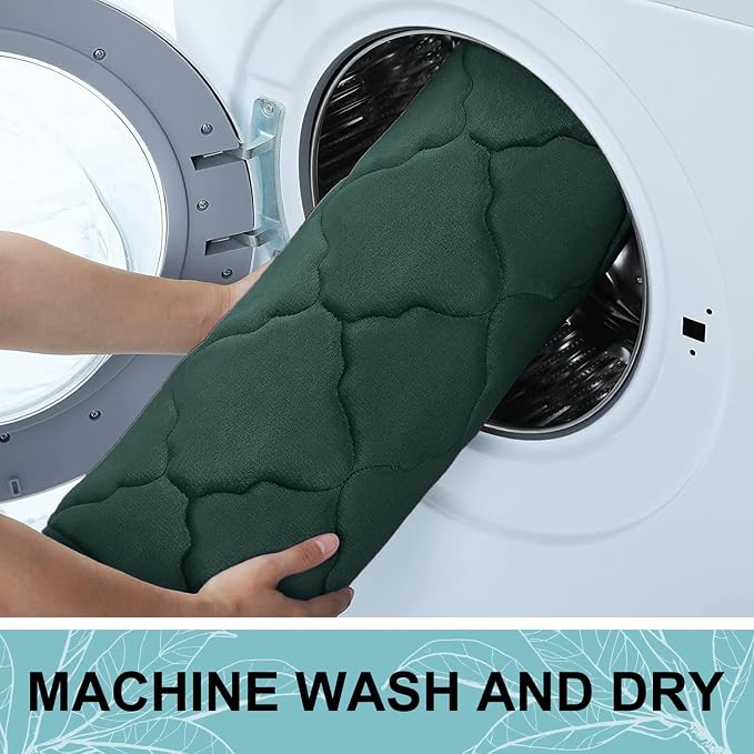OLANLY Memory Foam Bath Mat Rug 30x20, Ultra Soft and Absorbent Bathroom Rugs, Non-Slip, Comfortable, Machine Washable Bath Carpet for Bathroom Floor, Tub Shower and Home Decor Accessories, Dark Green