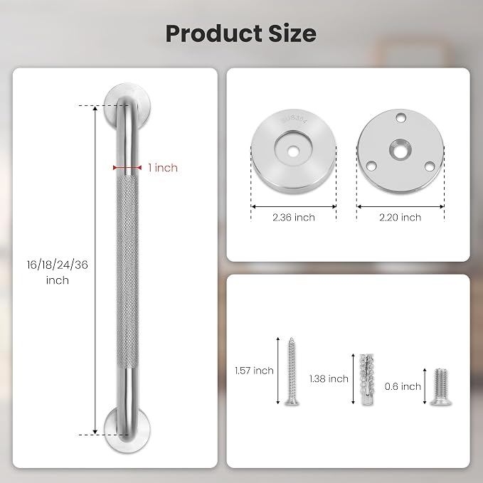 MrHAND Premium Heavy-Duty Build Grab Bar 2 Pack, 18 Inch Universal Stainless Steel Shower Grab Bars for Seniors, Wall Mounted Handicap Safety Bar with Balanced Anti-Slip Support, Easy Installation