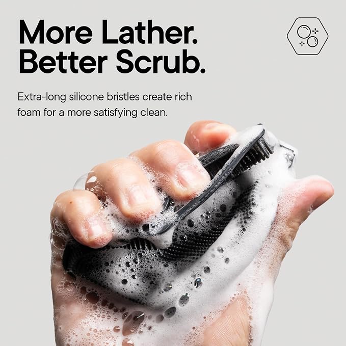 TOOLETRIES Premium Silicone Body Scrubber 2.0, Hygienic Loofah Alternative, Exfoliating Shower Scrubber for Sensitive Skin, Quick Drying & Long-Lasting Bathroom Essentials for Men & Women - Charcoal