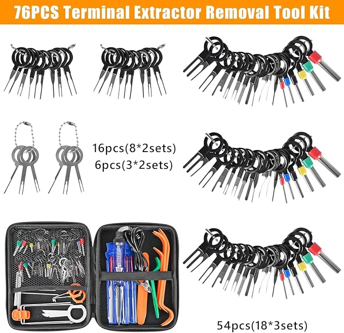 Terminal Removal Kit 96 Pcs - Electrical Connector Pin Extractor Set for Automotive, Car, Household Devices - Depinning and Wire Terminal Release Tools