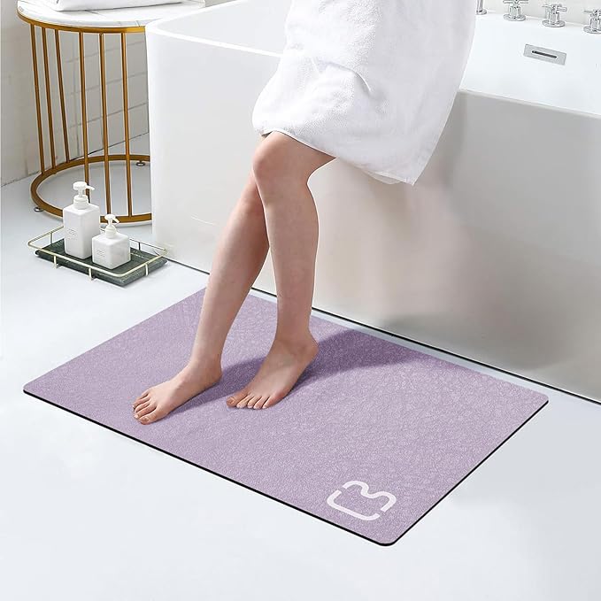 RUERYA Diatomaceous Earth Bath Mat Rugs Quick Dry Super Absorbent Non Slip Rubber BottomThin Bathroom Mat Fit Under Door, Floor Rugs in Front of Bathtub,Shower Room,Sink,Washable, 17" x 32", Lavender