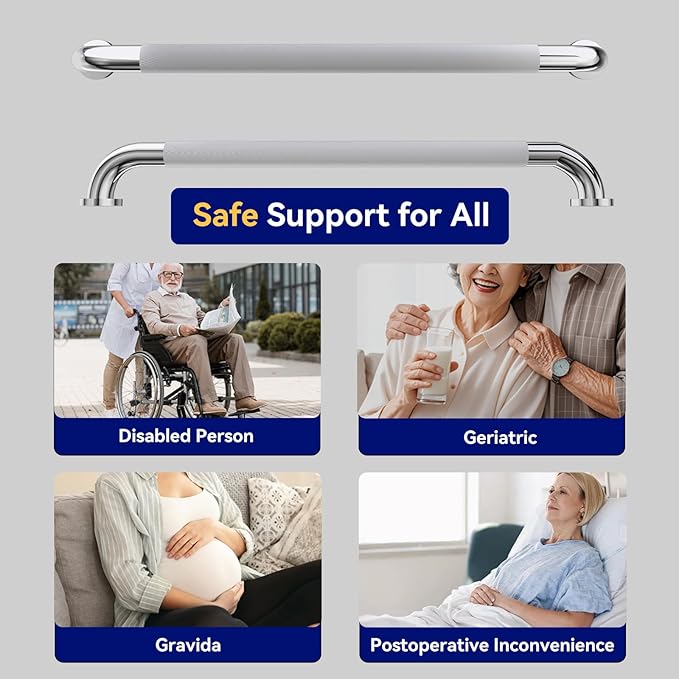 32 Inch Shower Grab Bar, Chrome Anti-Slip Bathroom Grab Bar with Knurled Grip, Stainless Steel Safety Handrail for Toilet Bathtub, Shower Handle Handicap Bars for Senior, Elderly, Pregnant