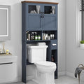 Vabches Over The Toilet Storage Cabinet, Storage Cabinet Over Toilet with Double Doors & Toilet Paper Holder Stand, Freestanding Toilet Shelf Space Saver with Anti-Tip Design & Adjustable Shelf, Blue