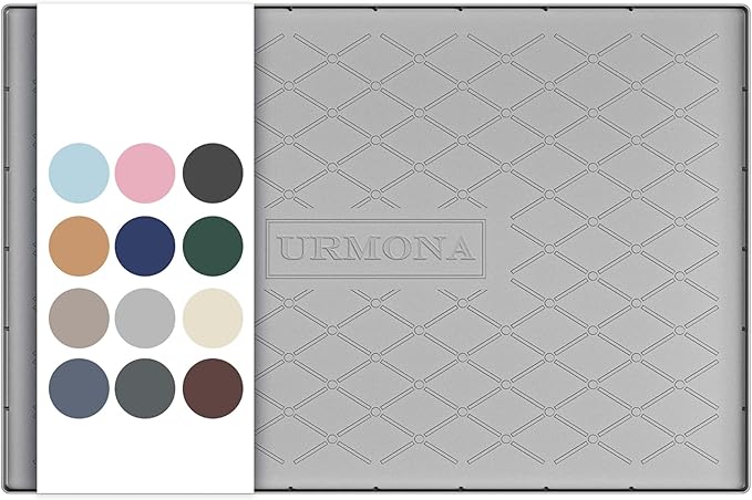URMONA 34" x 19" Waterproof Silicone Mat in Multiple Sizes & Colors, Under Sink Mat for Kitchen & Bathroom, Pet Food Pad for Dogs & Cats, Kitchen Cabinet Liner, Multi-Purpose for Storage(Light Grey)