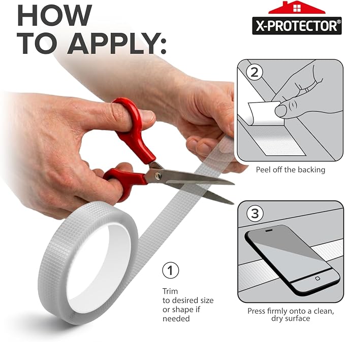 X-Protector Rubber Grip Tape - 1" x 12' Non-Abrasive Grip Roll - Heavy-Duty Non Slip Adhesive Strips - Clear Waterproof Rubberized Grip Tape for Handles!