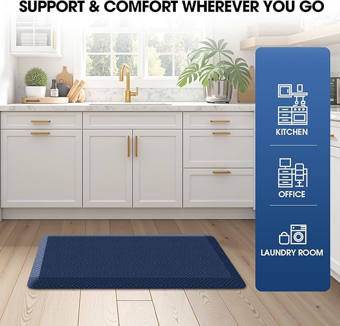 Mattitude Kitchen Mat Cushioned Anti-Fatigue Floor Mat Water Resistant Non-Slip Mats and Rugs Standing and Comfort Desk Mats for House Sink Office Laundry (Blue, 17.3"x28")