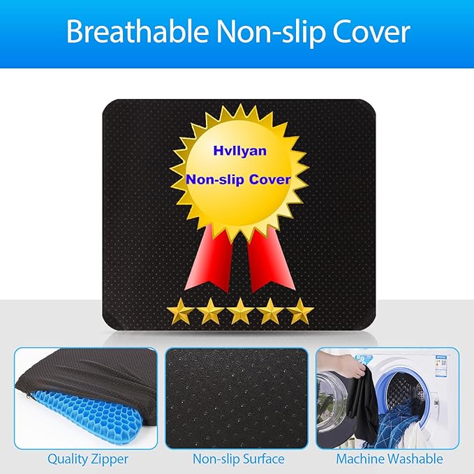 Hvllyan Gel Seat Cushion for Long Sitting (Thick & Extra Large), Gel Cushion for Wheelchair Soft, Chair Cushion, Car Seat Cushion Breathable, for Office Chair for Hip Pain