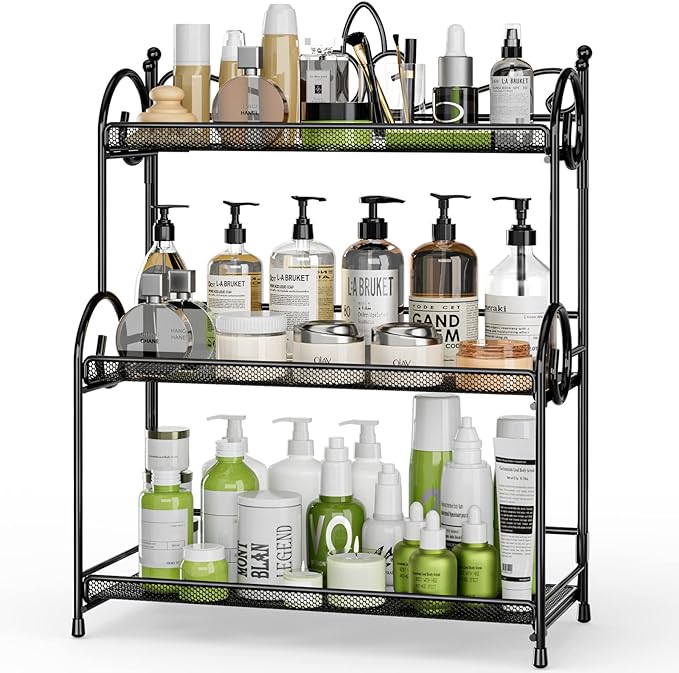 EKNITEY Bathroom Counter Organizer - 3 Tier Spice Rack Organizer Skincare Countertop Organizers for Bathroom Kitchen Bedroom Black (No Assembly)