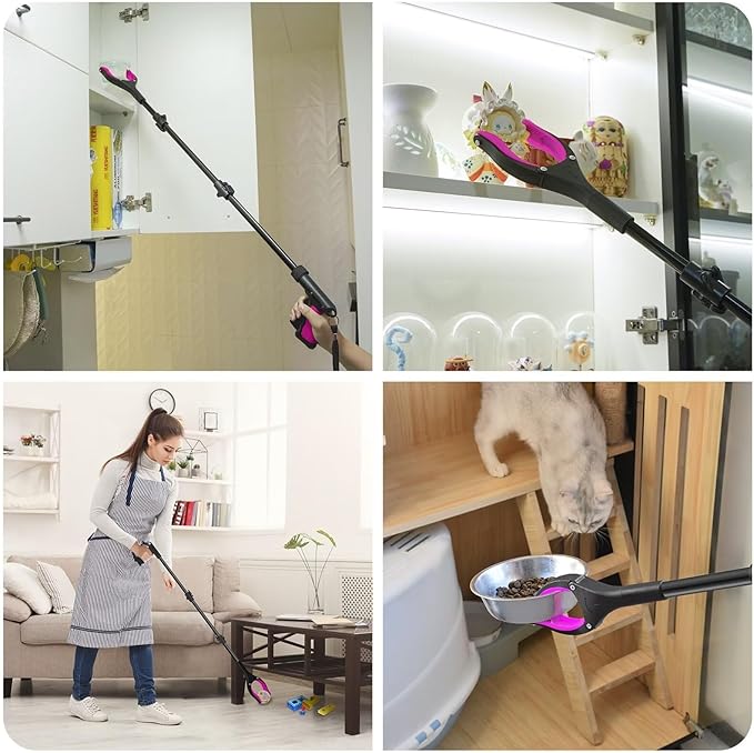 36" Grabber Reacher Tool, Foldable Reacher Grabber Pickup Tool with 360° Rotating Jaw & Two Magnets, Extra Long Trash Picker Upper Grabber, Lightweight Grabbers for Seniors, Pink