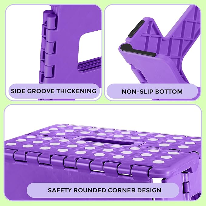 Dyforce Folding Step Stool 9", Kids Step Stool, Heavy Duty Step Stools for Adults, Compact Foot Stools, Light-Weight Toddler Step Stools for Kitchen, Bathroom, Holds Up to 300 lbs (Purple)