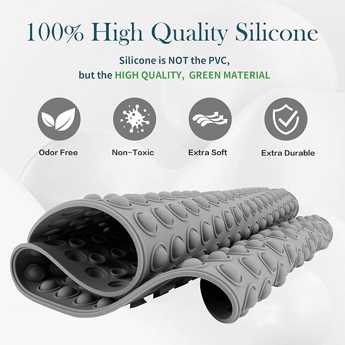 Non Slip Shower Mat 27x15 - Small Oval Bath Mat for Inside Tub, Silicone Bubble Pop It Bathroom Floor Mat with Strong Suction Cups, Quick Dry, Anti Slip Bathtub Mat for Shower, Grey