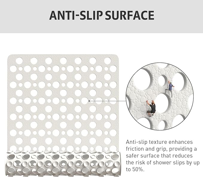 XIYUNTE Shower Mat Non Slip Bath Mat for Tub - 28" x 15" Soft TPE Bathtub Mat Non Slip Shower Mats for Inside Shower, Anti Slip Shower Mat with Suction Cups, Quick-Drying Bath Tub Mat, White