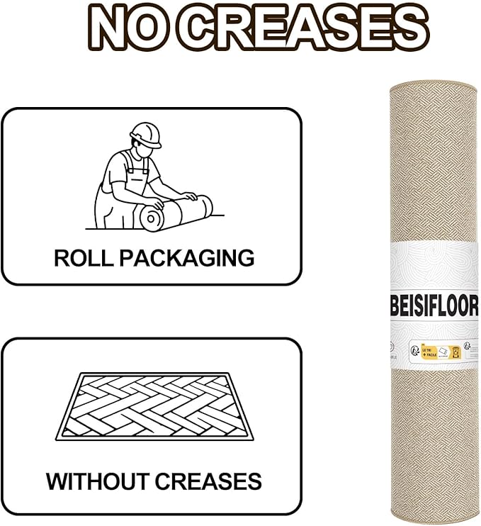 Ultra Thin Door Mat Indoor Entrance 24"x36", Low-Profile Indoor Door Mat, Non Slip Rubber Backing Welcome Entry Mat, Dirt Trapper Entryway Mat Inside Doormat, Khaki