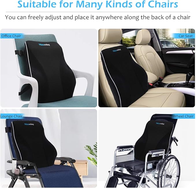 Niceeday Lumbar Support Pillow for Office Chair Car Back Support Pillow, Memory Foam Gaming Chair Desk Chair Back Cushion for Lower Back Pain Relief, Ergonomic Back Rest,Office Home Essentials