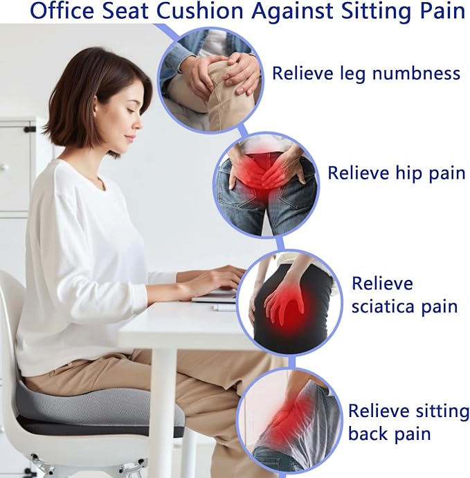 Memory Foam Seat Car Computer Desk Chair Cushion，Cushion For Tailbone Pain Relief Cushion Office Chair Butt Pillow Seat Cushions For Office Chairs Wheelchair Cushion For Long Sitting Back Pain Blue