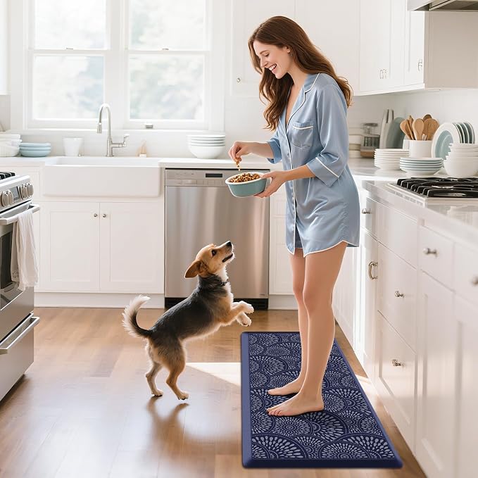 Mattitude Kitchen Mat, 17.3x39in Heavy Duty Ergonomic Comfort Foam Standing Desk Mat, Waterproof Non-Slip Standing Mats and Rugs for Kitchen, Office, Laundry, Blue