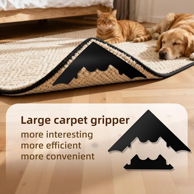 Rug Pad Gripper, 8 Pcs Reusable Non-Slip Rug Pads, for Hardwood Floors and Tiles No Damage, Keep Corners Flat, Double-Sided Adhesive Area Rugs