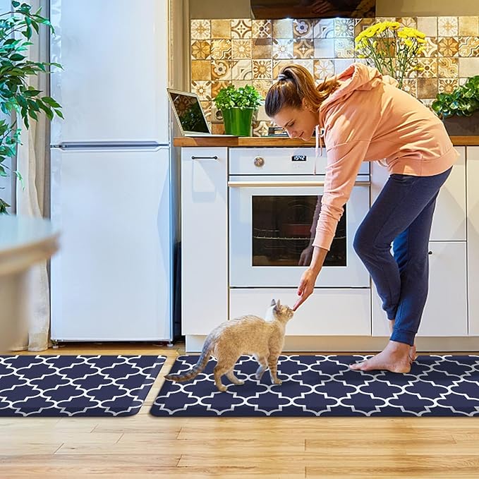 KMAT Kitchen Mat Sets [2 PCS] 0.47inch Cushioned Anti-Fatigue Area Rugs, Waterproof Non-Skid Heavy Duty PVC Ergonomic Comfort Standing Mats for Kitchen, Floor, Office, Blue