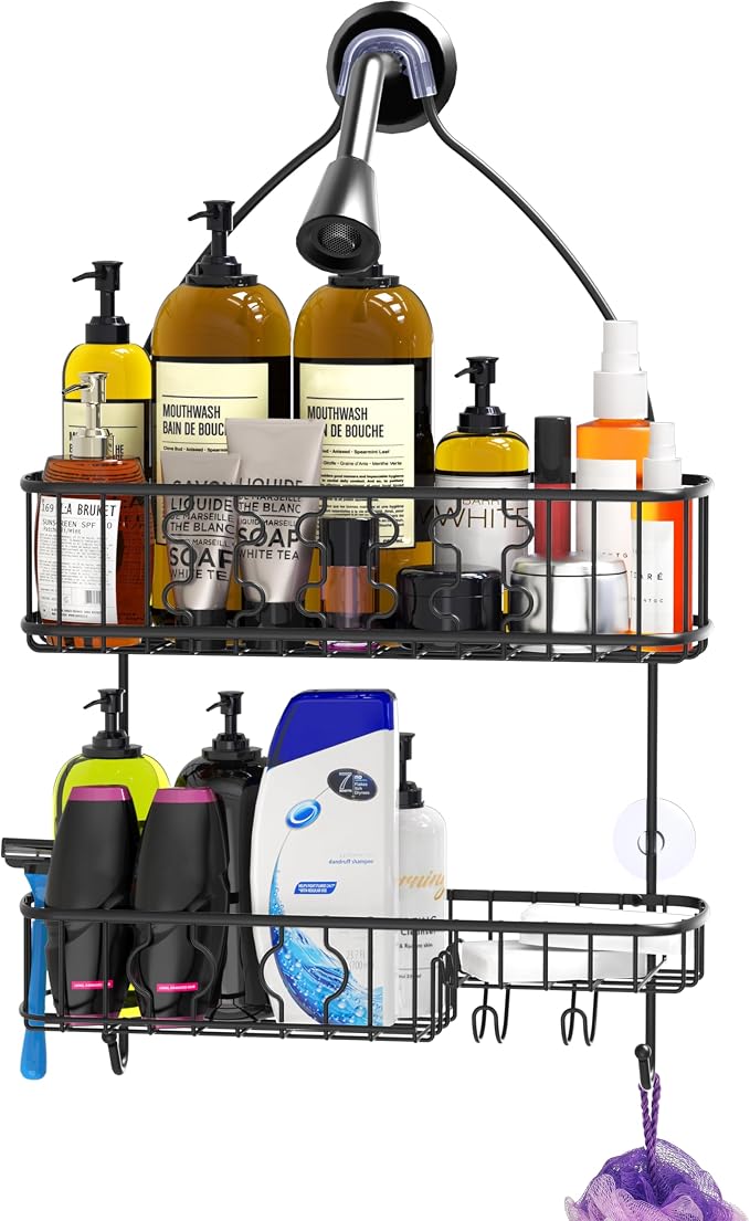 Simple Houseware Bathroom Hanging Shower Head Caddy Organizer, Black