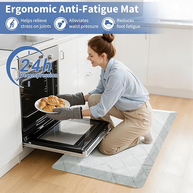 UKISS 9/10 Marble-Pattern Extra Thick Cushioned Kitchen Mat, Non-Slip Waterproof Comfort Memory Foam Standing Desk Mat, Ergonomic Anti Fatigue Floor Mat for Kitchen, Office (Teal, 20" X 32")