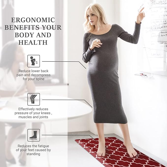 WISELIFE Kitchen Runner Rugs Anti-Fatigue mats - 4/5 Inch Non Slip Waterproof Ergonomic Comfort Mat for Kitchen, Floor Home, Office, Sink, Laundry (17.3"x 60",Red)
