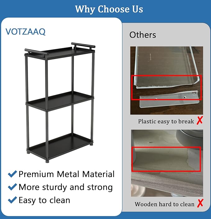 VOTZAAQ 3 Tier Bathroom Organizer Countertop, Stainless Steel Perfume Tray and Vanity Countertop Shelf, Makeup Skin Care Bathroom Organizers and Storage for Dresser, Kitchen (Matte Black)