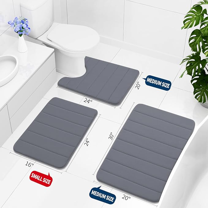 Buganda Memory Foam Bath Mat, 70" x 24", Ultra Soft and Non-Slip Bathroom Rugs, Water Absorbent and Machine Washable Bath Rug Runner for Bathroom, Shower, and Tub, Dark Grey