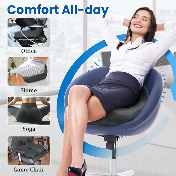 CushZone Seat Cushion, Memory Foam Office Chair Seat Cushion for Office Chairs/Car/Long Trip/Desk Chair/Gaming, Extra Large Size for Sciatica & Hip & Tailbone Pain Relief, Sciatica Support (Grey)