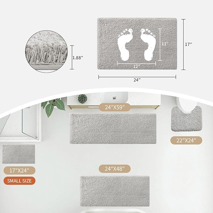 Disolla Grey Bathroom Rug 17x24 - Non-Slip Plush Small Bath Mat, Highly Absorbent & Ultra Soft Fluffy Floor Mat, Machine Washable for Shower and Tub