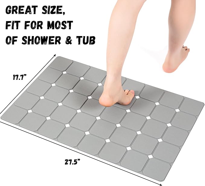 Bath Mat for Textured Tub: Silicone Bathtub Mat Foldable Shower Mat Non Slip Tub Mat No Suction Cups 28 X 17.7Inch - Grey
