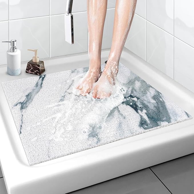 Shower Mat Non Slip - 24x24 Inch Soft Comfort Bath Mat with Drainage Holes, PVC Loofah Massage Bathmat for Shower, Tub, Bathroom, Wet Areas, Quick Drying