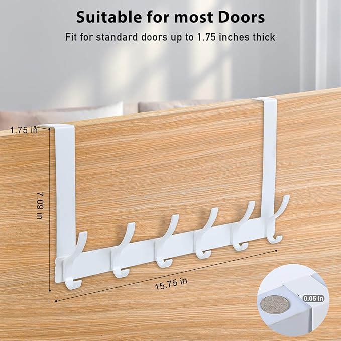 Optish Over The Door Hooks, Door Hanger Hooks for Hanging, Over The Doors Towel Racks for Bathroom with 12 Coat Hook, Coat Rack Bathroom Accessories（1 Pack, White）