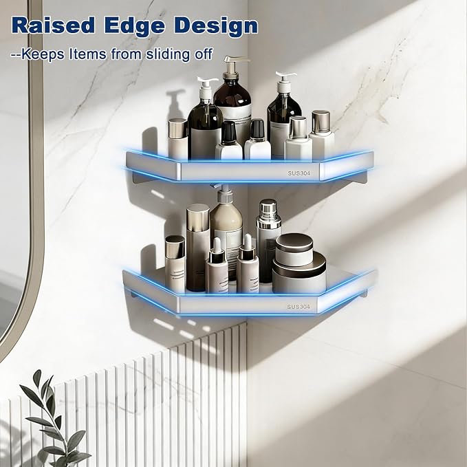 NearMoon Bathroom Shower Caddy 2 Pack, 304 Stainless Steel Shower Organizer, Screw Mounted (Diamond Corner Shelf, Chrome Finish)