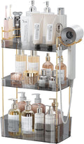 Akinbas 3 Tier Bathroom Organizer Countertop Makeup Perfume Tray Skincare Organizer Comes with Hair Dryer Rack and Toothbrush Holder for Bathroom Dresser Vanity (Grey)