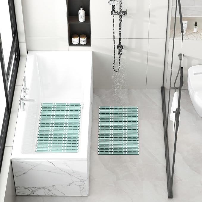 XIYUNTE Shower Mat Non Slip Bath Mat for Tub - 27 X 16 Inch TPE Bathtub Mat Non Slip Shower Mats for Inside Shower, Bath Tub Mat with Powerful Suction Cup, Easy to Cut and Dry, Green
