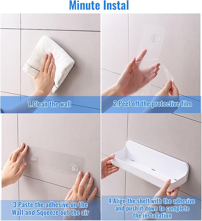Diesisa 2pc Acrylic Wall Mounted Shower Caddy, Adhesive Shelf, Bathroom Shelves for Wall, No Drilling Hang Walls,Stick on Shelf, with Self Adhesive Tape, for Bathroom, Kitchen, Living Room