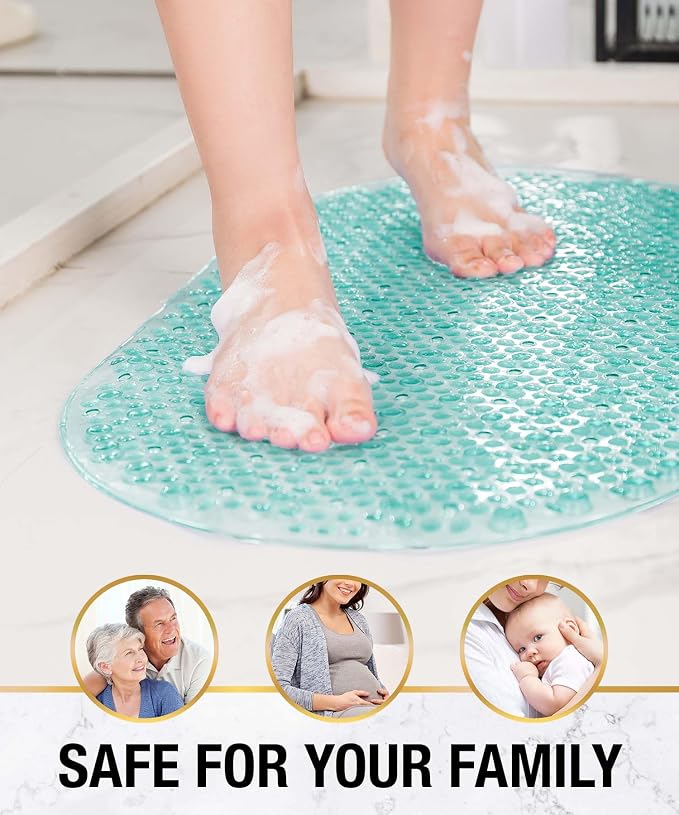 HITSLAM Oval Bathtub Mat Non Slip, 27x15 Inch Bubble Bath Tub Mat for Bathroom, Machine Washable Shower Mat with Suction Cups and Drain Holes, Green
