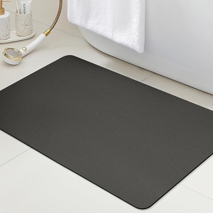 ACCUMTEK Non Slip Bath Mat, Thin Bathroom Rugs Fit Under Door, Quick Dry Bath Mats, Machine Washable Bath Rugs for Bathroom, Bathtub & Kitchen, Bathtub, Charcoal Gray/Solid/32 x20