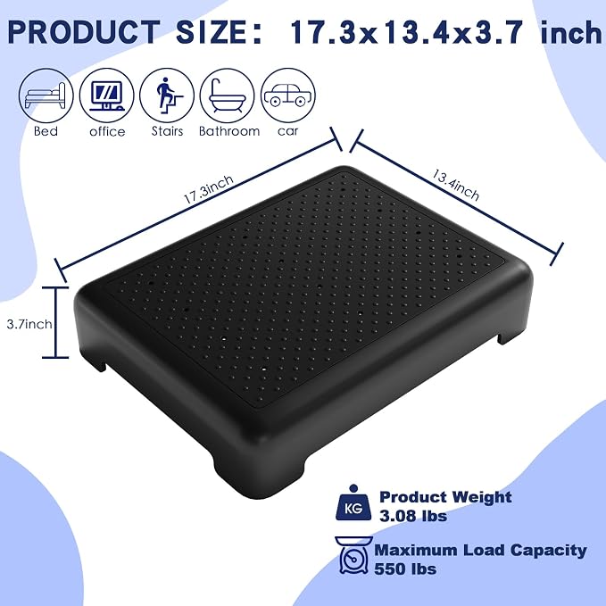 Mobility One Step Stool for Adult Elderly, Non-Slip Heavy Duty Indoor Outdoor Step Platform Assistive Device, Portable Riser for Car, Bed, Door, Stair, Bathroom, Black-Black