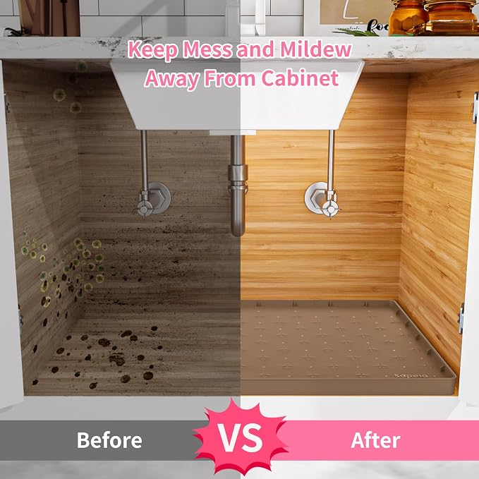 Sdpeia Under Sink Mat 22"×22" Waterproof Silicone Cabinet Liner & Sink Protector for Kitchen & Bathroom, Multi-Purpose Organizers Tray for Pets, Laundry, Cat Litter Mat