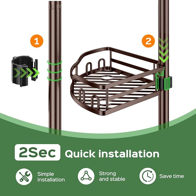 HAMITOR Shower Caddy Tension Pole: Rustproof Quick Install Corner Bathroom Organizer Shelf on Floor for Renters - 4-Tier Large Capacity Storage Rack with Soap Holder for Apartment -47-121 Inch/Bronze