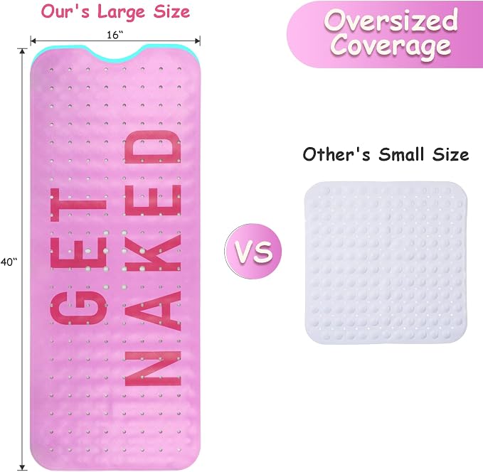 Bathtub Mat Non Slip, Get Naked Extra Long Bath tub Mat Shower Floor Mat with Suction Cups and Drain Holes for Adults Kids Elderly 40 X 16 Inch