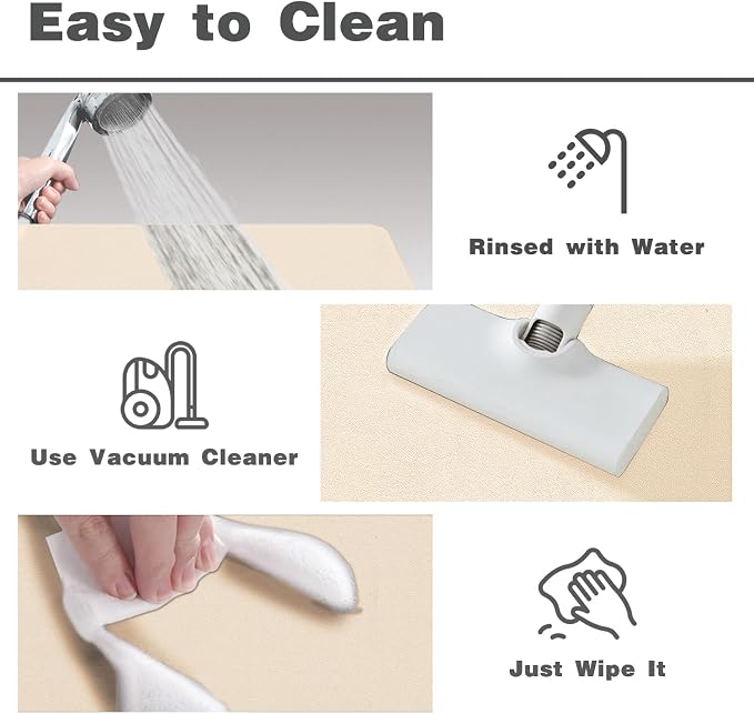 TYUU Bathroom Mat Quick Dry, Bathroom Rugs Non Slip Washable Thin Absorbent Bath Mat Fits Under Door Bathroom Floor Mat Perfect for Bath, Shower, or Sink 17"x59" Beige
