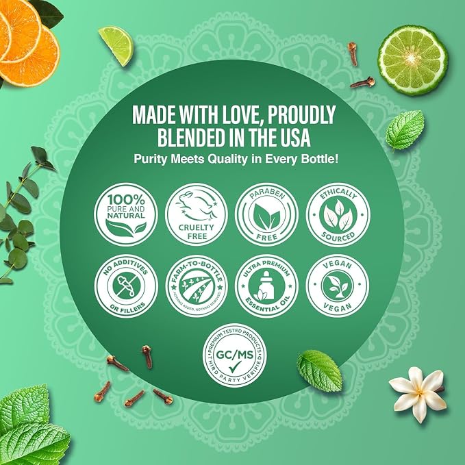 GuruNanda Essential Oil Blends – 6 Pack (10mL Each), Breathe Easy, Tranquility, Relaxation, Harmony, Calming Sleep & Thrive, Natural Aromatherapy Oils for Diffuser, Wellness & DIY